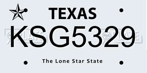 KSG5329 Texas License Plate