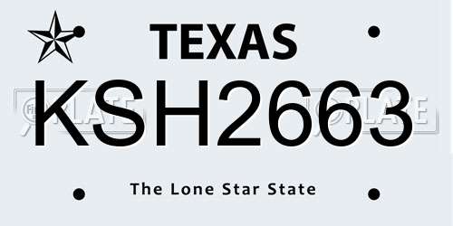 KSH2663 Texas License Plate