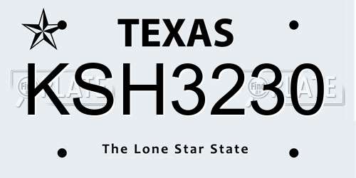 KSH3230 Texas License Plate