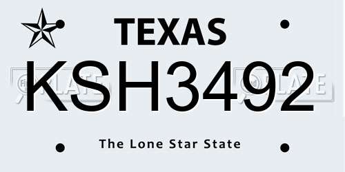 KSH3492 Texas License Plate