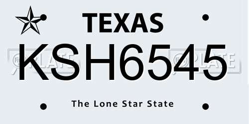 KSH6545 Texas License Plate