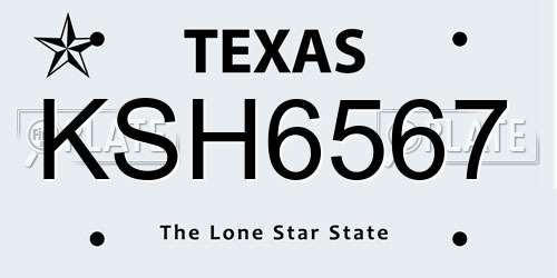 KSH6567 Texas License Plate