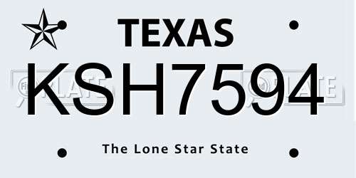 KSH7594 Texas License Plate