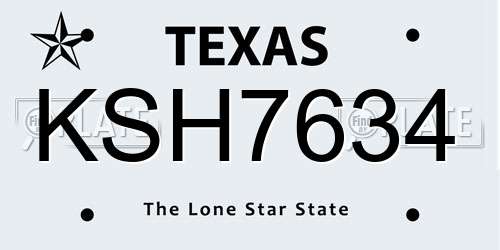 KSH7634 Texas License Plate
