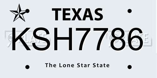 KSH7786 Texas License Plate