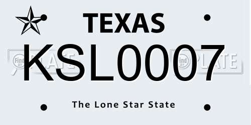 KSL0007 Texas License Plate