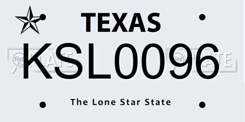 KSL0096 Texas License Plate