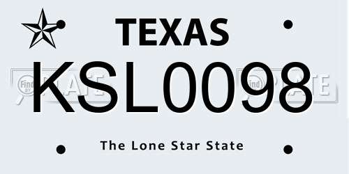 KSL0098 Texas License Plate