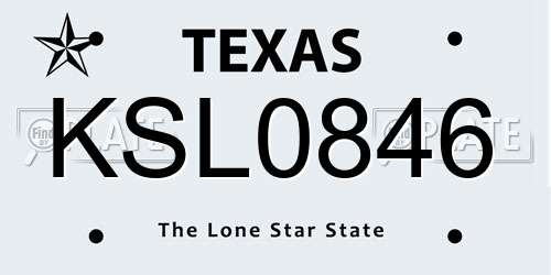 KSL0846 Texas License Plate