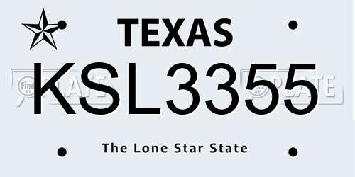 KSL3355 Texas License Plate