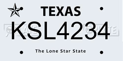 KSL4234 Texas License Plate