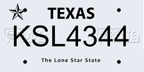 KSL4344 Texas License Plate