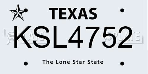 KSL4752 Texas License Plate