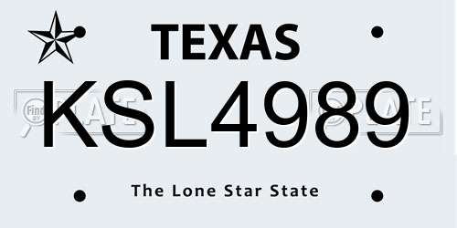 KSL4989 Texas License Plate