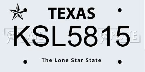 KSL5815 Texas License Plate