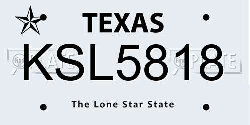 KSL5818 Texas License Plate