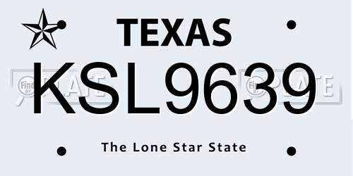 KSL9639 Texas License Plate