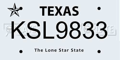 KSL9833 Texas License Plate