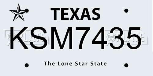 KSM7435 Texas License Plate