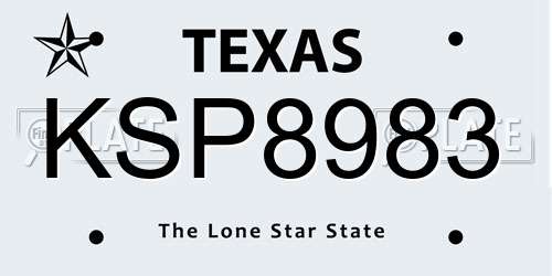 KSP8983 Texas License Plate