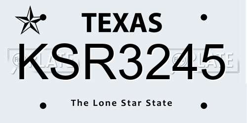 KSR3245 Texas License Plate