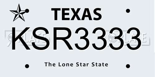 KSR3333 Texas License Plate