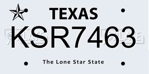 KSR7463 Texas License Plate