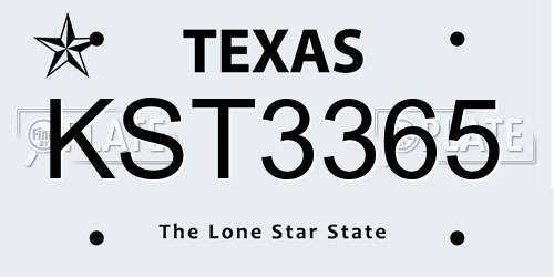 KST3365 Texas License Plate