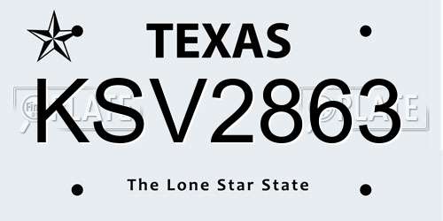 KSV2863 Texas License Plate
