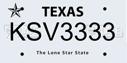 KSV3333 Texas License Plate