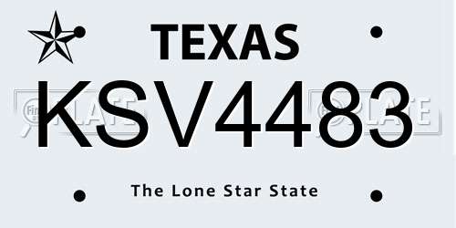 KSV4483 Texas License Plate