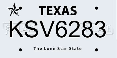 KSV6283 Texas License Plate