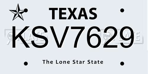 KSV7629 Texas License Plate