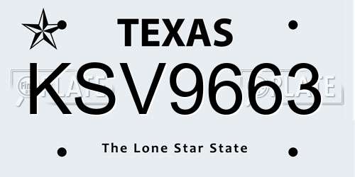 KSV9663 Texas License Plate