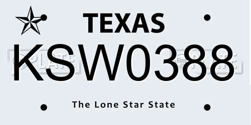 KSW0388 Texas License Plate