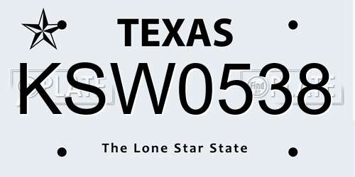 KSW0538 Texas License Plate