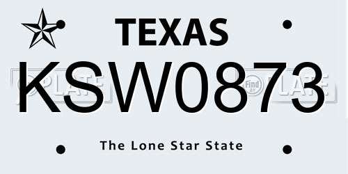 KSW0873 Texas License Plate
