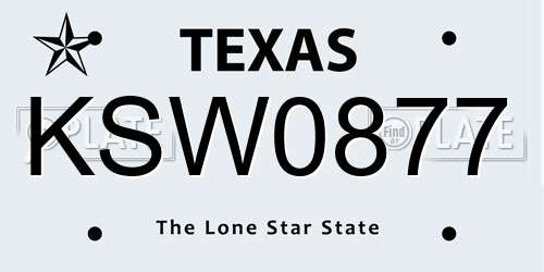KSW0877 Texas License Plate