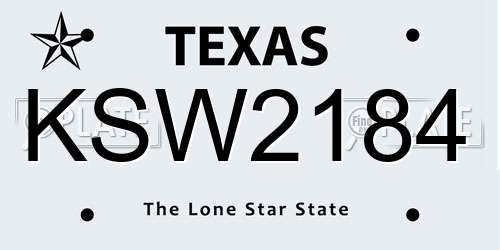 KSW2184 Texas License Plate