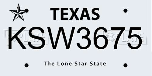 KSW3675 Texas License Plate