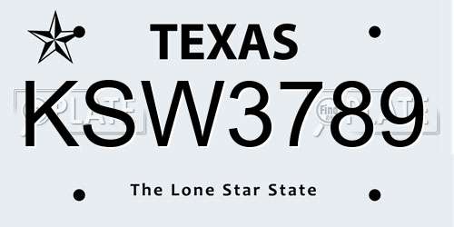 KSW3789 Texas License Plate