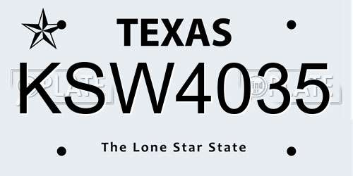 KSW4035 Texas License Plate