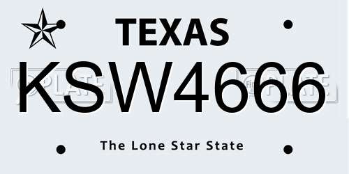 KSW4666 Texas License Plate