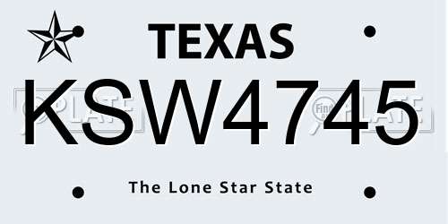 KSW4745 Texas License Plate