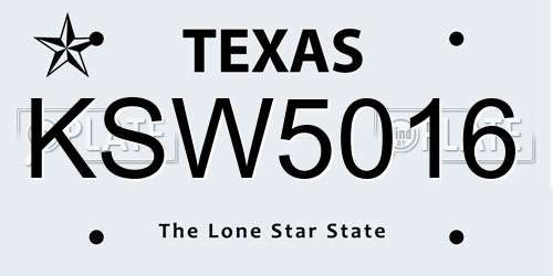 KSW5016 Texas License Plate