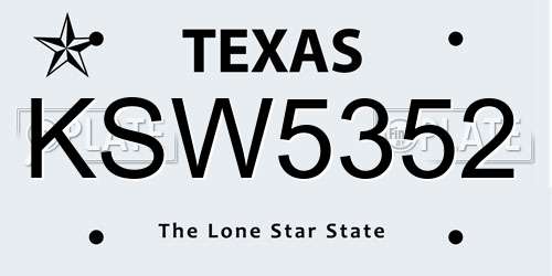 KSW5352 Texas License Plate