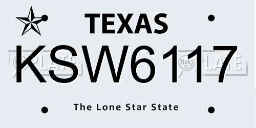 KSW6117 Texas License Plate