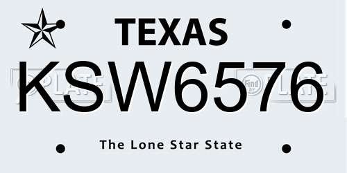KSW6576 Texas License Plate