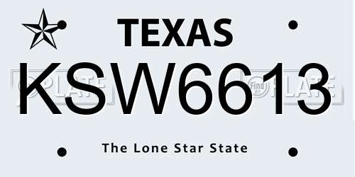 KSW6613 Texas License Plate