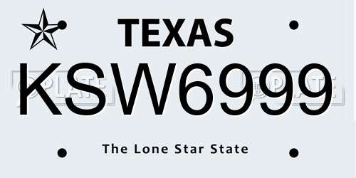 KSW6999 Texas License Plate